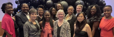 Back Row, l-r): Kenya Palmer, Dr. Abraham Ndiwane, Tara Harris (current ASBN Student), Dr. Clara Gona, Marilyn Onwunaka (current MSN student), Joan Blue, Dr. Jason Lucey celebrate the 50th anniversary of NERBNA. Front row (l-r): Dr. Ruth Lopez, Dr. Tomisin Olayinka, Dr. Patricia Reidy, Dr. Kim Truong