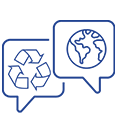 communication bubbles contain symbol for recycling and the earth
