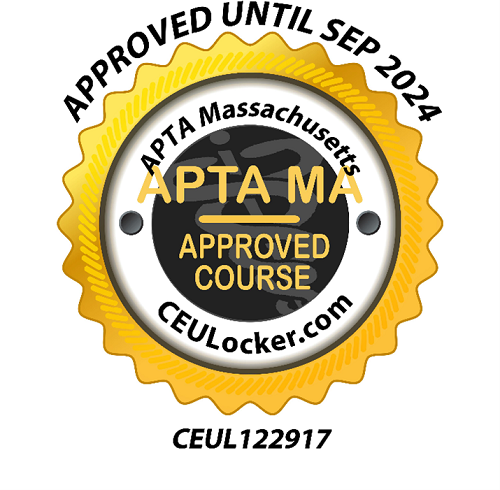 yellow circle says approved until sep 2024, APTA Massachusetts approved course, CEUL 122917