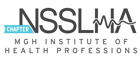 logo says chapter in a blue banner over the words NSSLHA MGH Institute of Health Professions