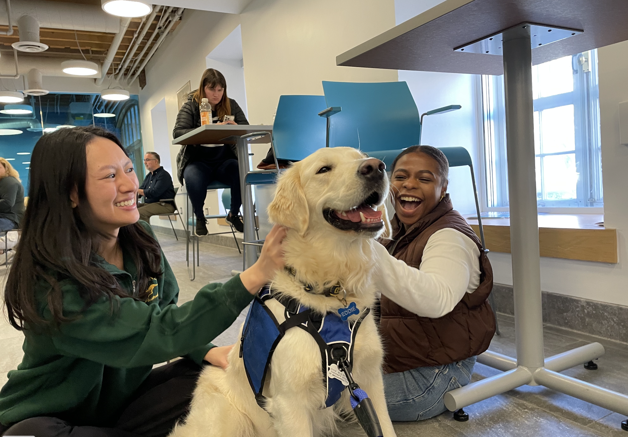 two students and dog