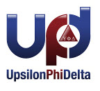the letters u, p, d in blue and red with upsilon phi delta written below