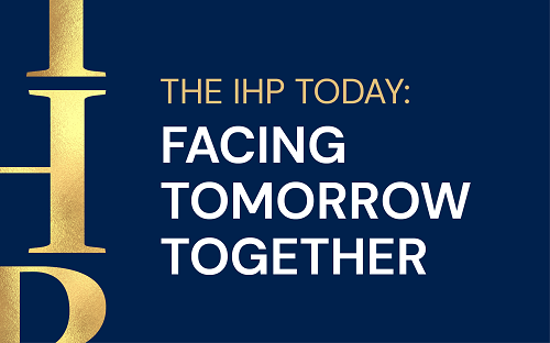blue background with IHP the ihp today facing tomorrow together