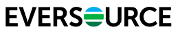 the word eversource with the letter O as a striped green and blue ball