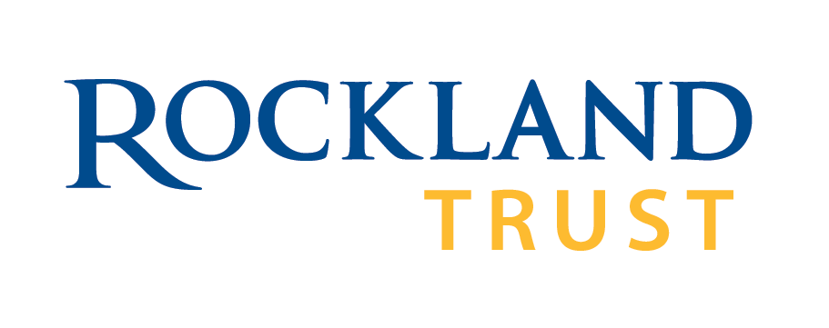 the word rockland in blue and the word trust in gold