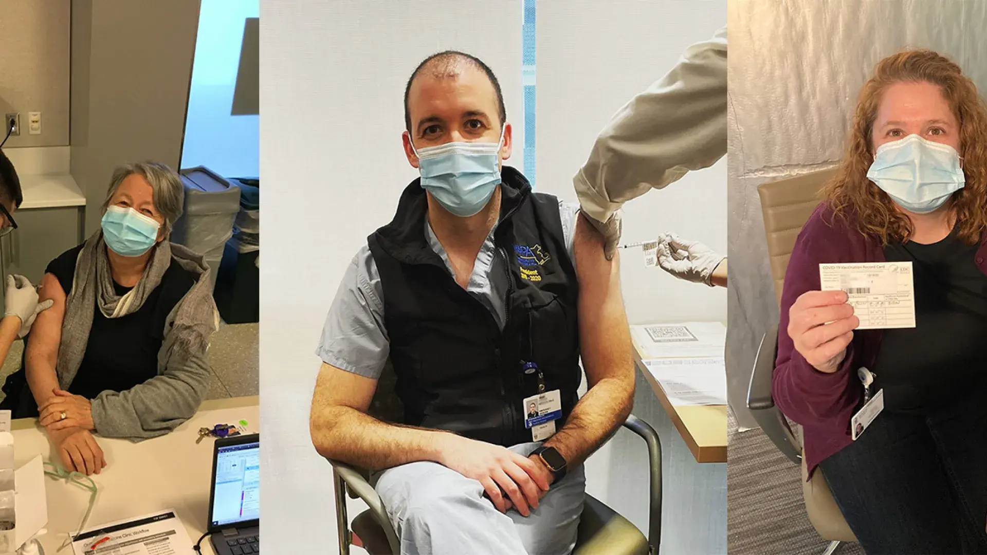 Photos of faculty members getting COVID-19 vaccine shots