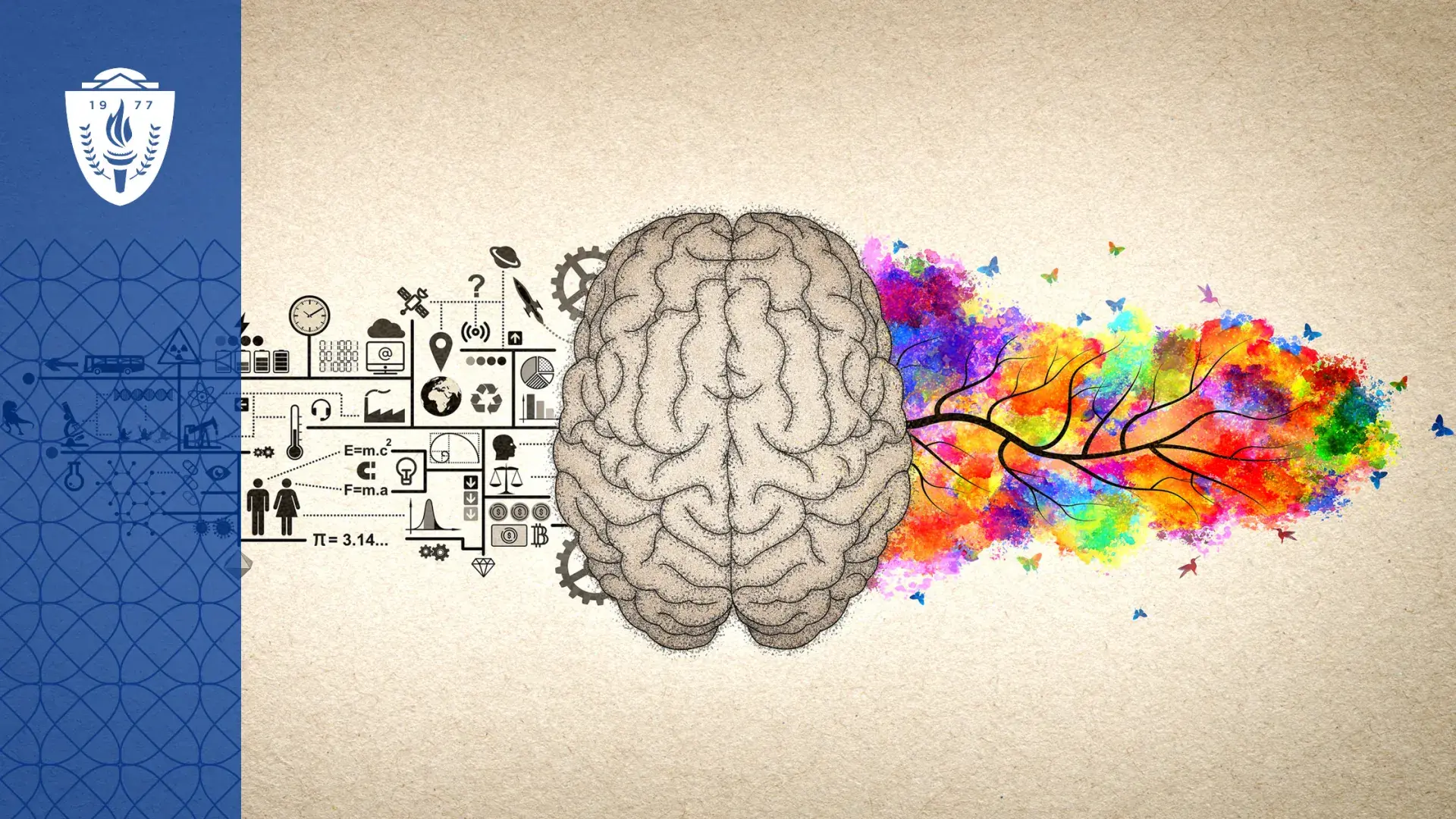 illustration of data going into a brain and being transformed on the other side into colorful tree branches