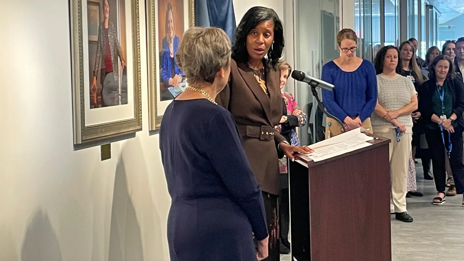 President Jones and President Emerita Paula Milone-Nuzzo at unveiling of her portrait