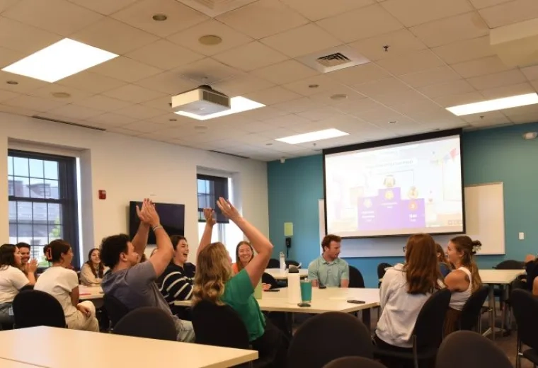 group of students in a classroom.