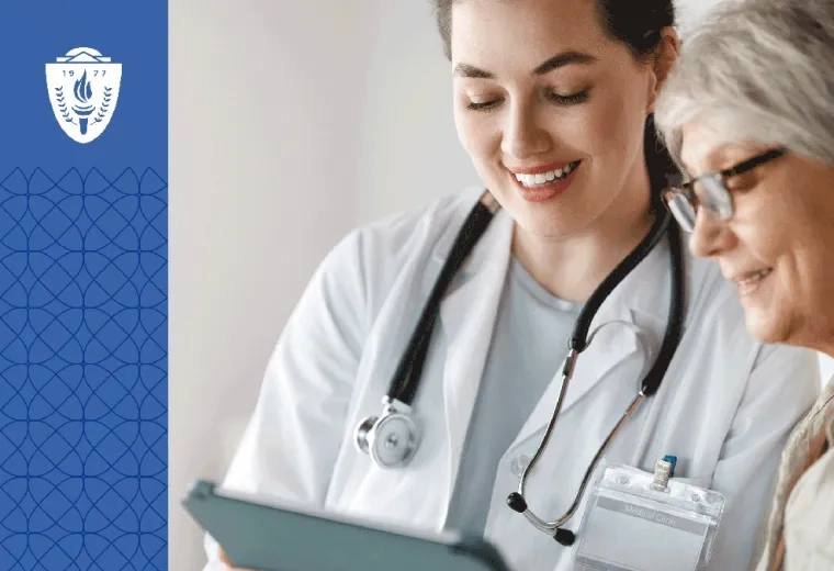 An Adult-Gerontology Primary Care nurse practitioner goes over paperwork with a patient