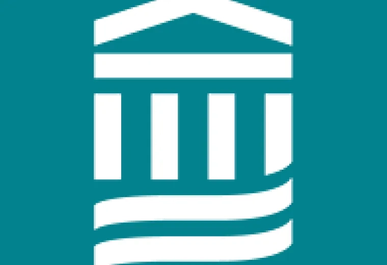 icon of a house with 4 pillars and two wave lines below