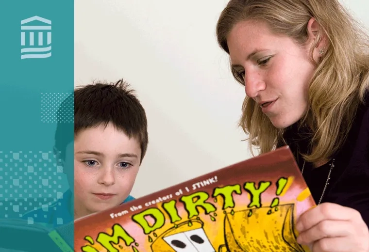 woman reads to child