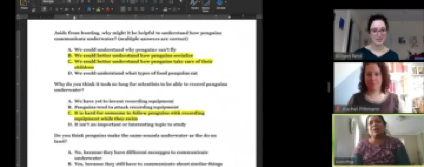 Top-Bottom: Allison Reid, SLP '20, Aphasia Center manager Rachel Pittmann, and client Amirtha Yogendran.