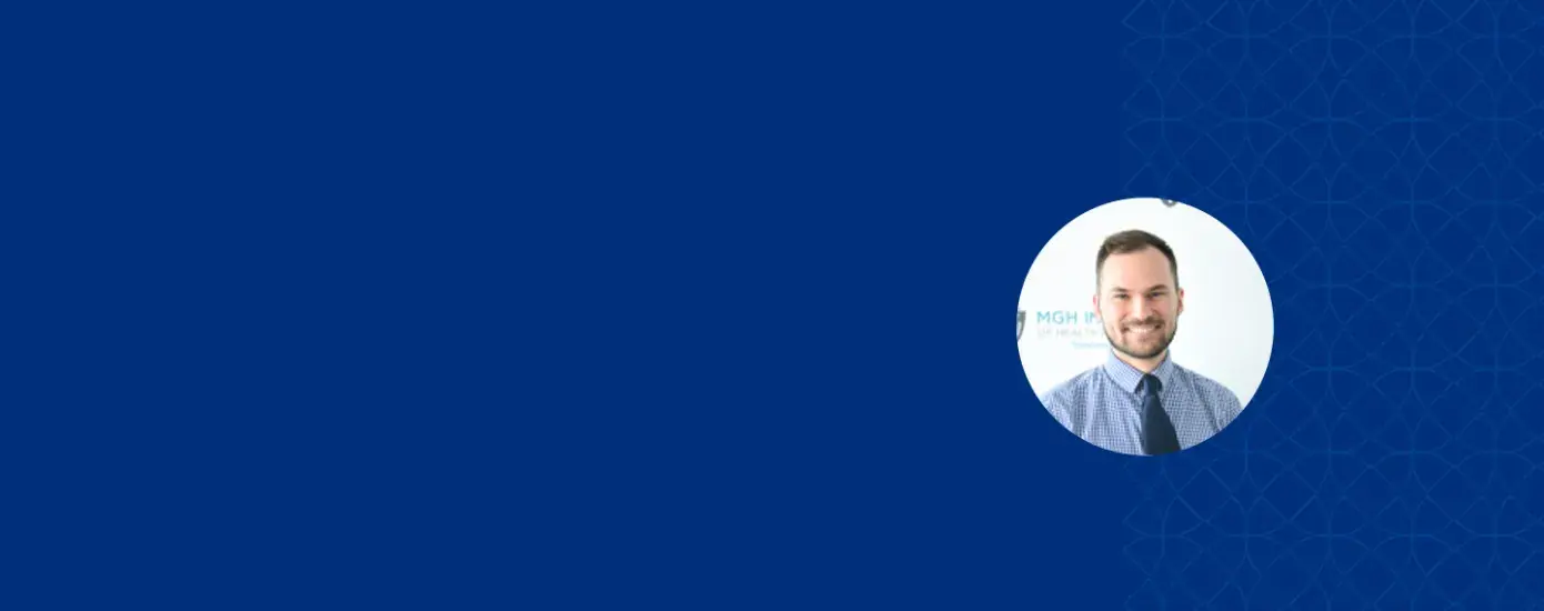 Photo of Ben Adams on a blue banner