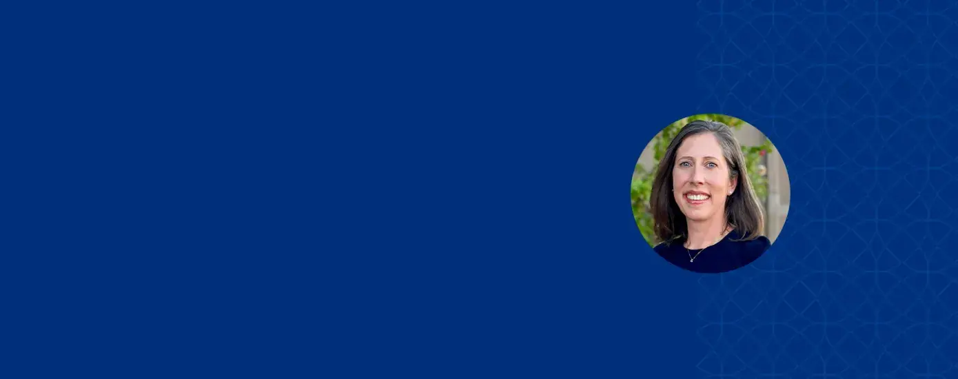 Photo of Megan Schliep on a blue background