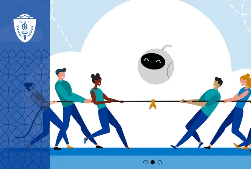 illustration of a robot standing in the middle of a game of tug of war part 2 of 3